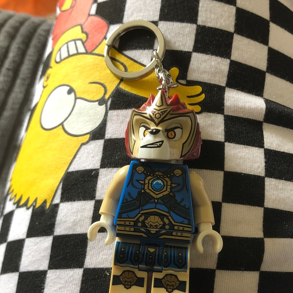 Lego Blue-Armored Warrior Minifigure Keychain with Red Helmet